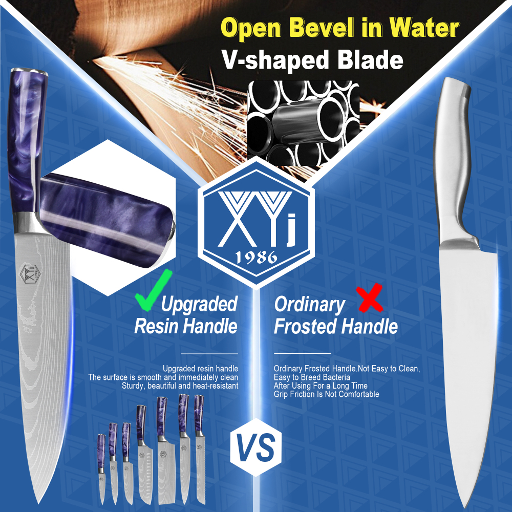 XYJ 8pcs/set Japanese Chef Knives With Roll Bag&Sheath Stainless Steel Culinary Kitchen Knives Paring Santoku Slicing Cooking Knives