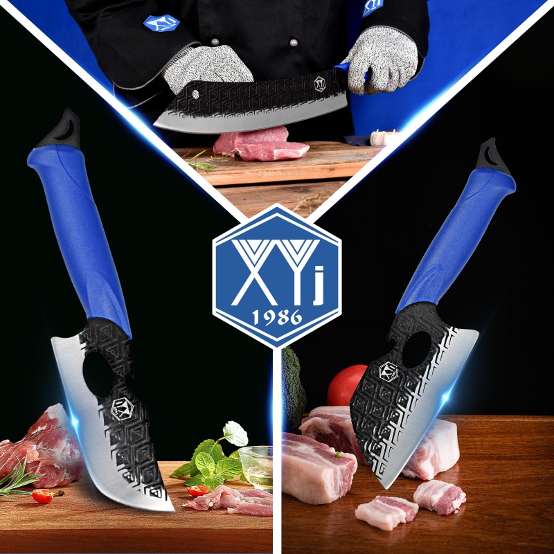 XYJ Full Tang Cleaver Chef Knife With Sheath Holder Sharpener Rod Whetstone Cake Knife Roll Bag Kitchen Vegetable Knives