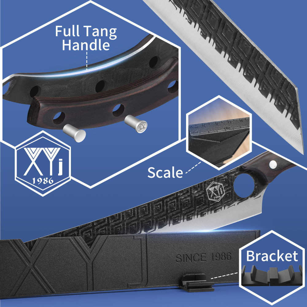 XYJ Cooking Chef Knife With Knife Guards Protector Sharpener Rod Slicing Vegetable Knives Camping Butcher Knives Kitchen Cutting
