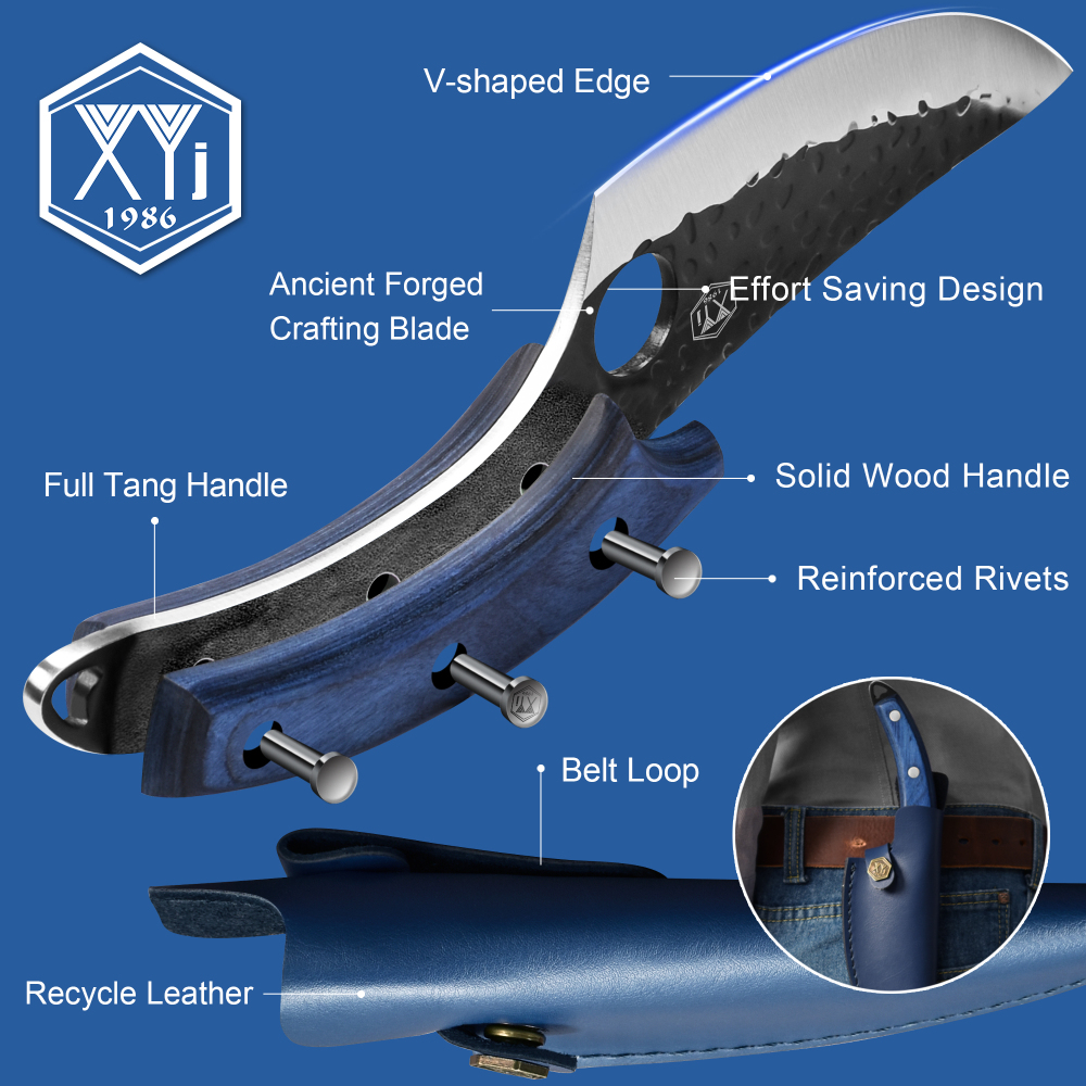 XYJ Camp Boning Knife Stianless Steel Chef Vegetable Knives Kitchen Butcher Knife With Leather Sheath Pocket Knife Mini Whetstone