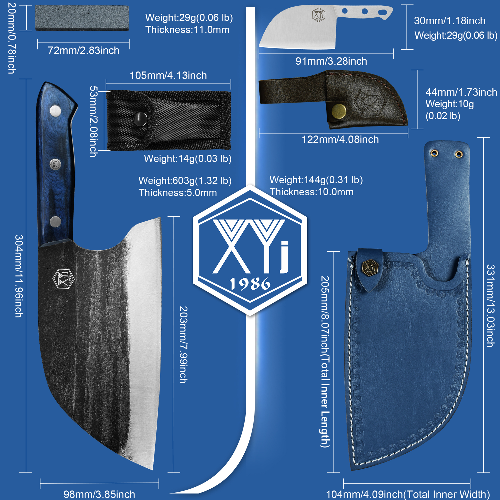 XYJ 8 Inch Ancient Forged Butcher Knives Serbian Chef Knife With Sheath Pocket Knife Chinese Vegetable Knives For Kitchen Camping