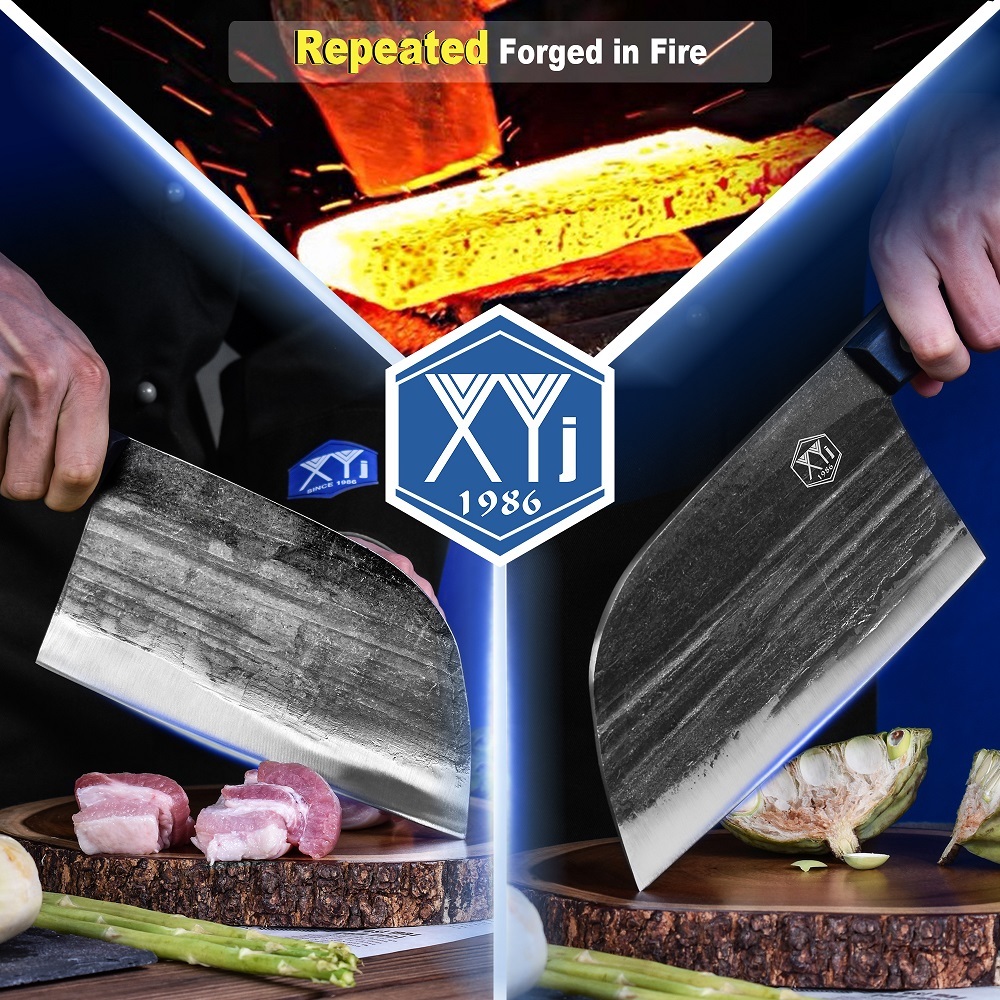 XYJ 8 Inch Chinese Forged Serbian Chef Knives Chef Butcher Knife With Leather Sheath Kitchen Camping Vegetable Knives
