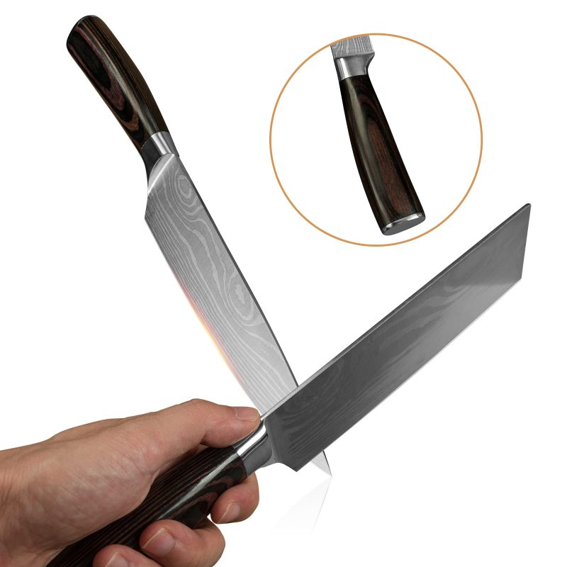 XYJ Professional Chef Knife Set Stainless Steel Kitchen Scissors Sharpener Rod Carry Bag Tools Laser Etched Sharp Blade Cleaver Set