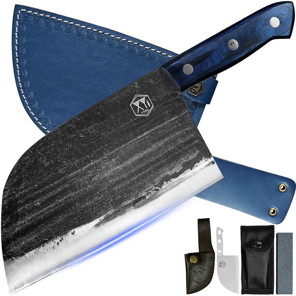 XYJ 8 Inch Chinese Forged Serbian Chef Knives Chef Butcher Knife With Leather Sheath Kitchen Camping Vegetable Knives