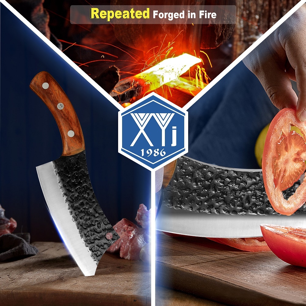 XYJ 6.2 Inch Kitchen Chef Knife Cutting Butcher Knives High Carbon Steel Slicing Cleavers For Meat Vegetable FULL TANG Cooking Tool With Carrying Leat
