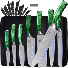 XYJ Cutlery Knives Set With Storage Roll Bag Etched Pattern Stainless Steel Chef Knives Utility Santoku Bread Slicing Knives