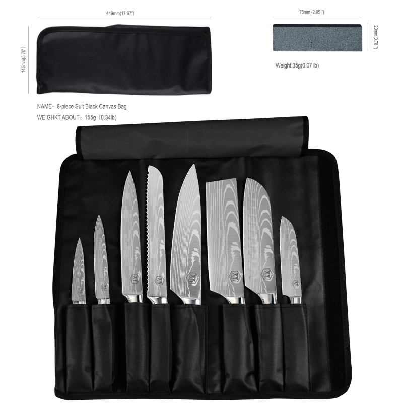 XYJ Culinary Knife Set With Carry Bag&amp;Whetstone Stainless Steel Santoku Slicing Nakiri Knives Laser Etched Blade Ergonomics Handle