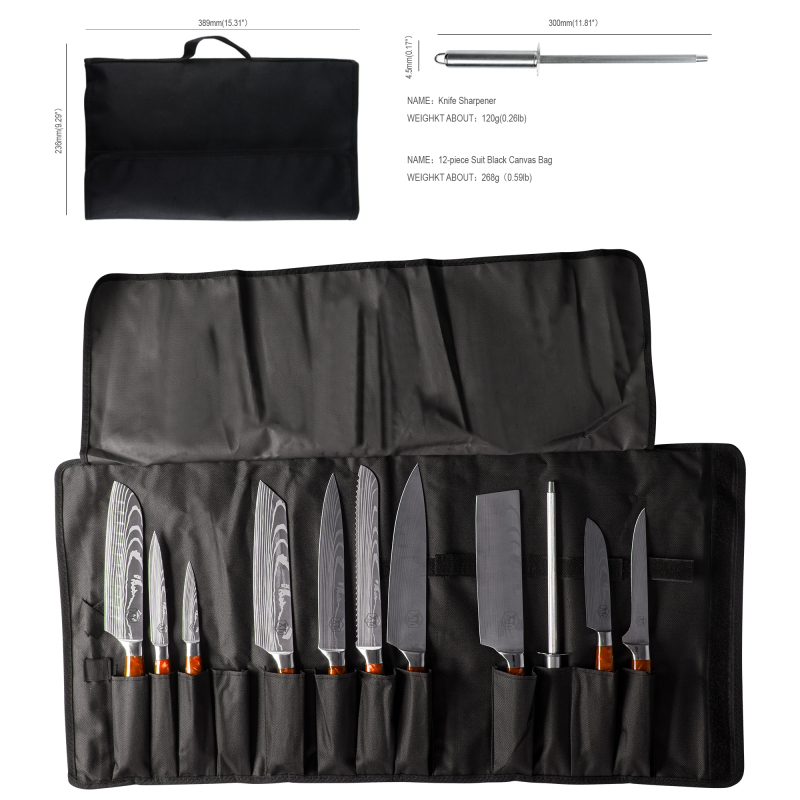 XYJ 13pcs/set Stainless Steel Chef Knives With Carry Bag Sharpener Rod Whetstone Ergonomic Handle