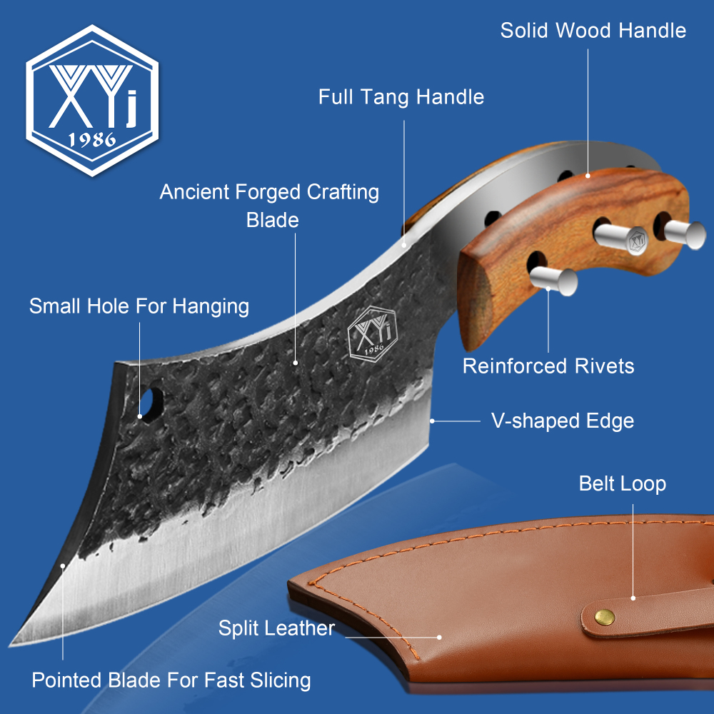 XYJ 6.2 Inch Kitchen Chef Knife Cutting Butcher Knives High Carbon Steel Slicing Cleavers For Meat Vegetable FULL TANG Cooking Tool With Carrying Leat