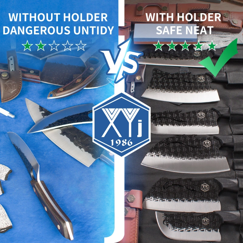 XYJ Chef Santoku Knives Set With Leather Sheath Bag Whetstone