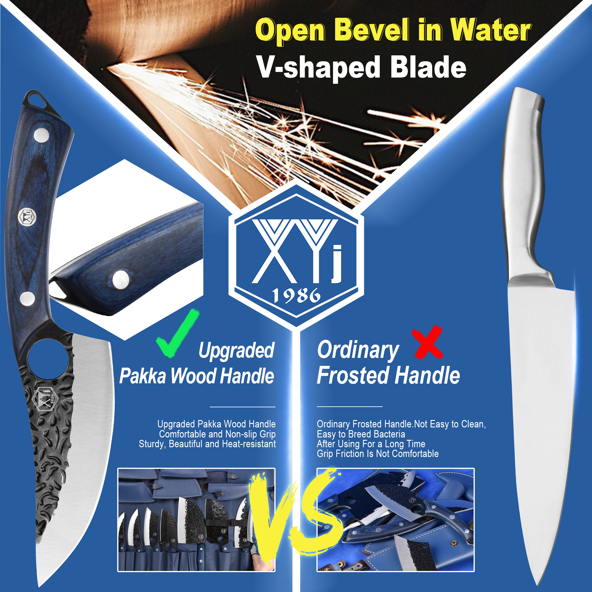 XYJ Camping Serbian Knives Set High Carbon Steel Boning Butcher Knife With Honing Steel Pocket Knife Full Tang Handle