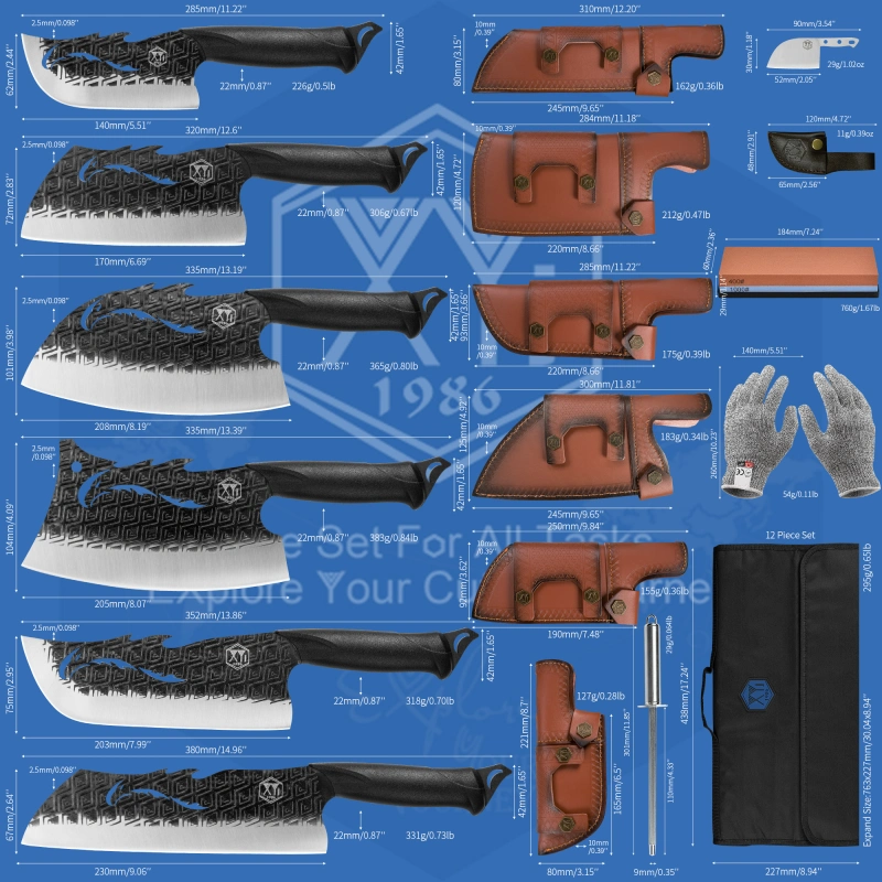 XYJ Chef Santoku Knives Set With Leather Sheath Bag Whetstone