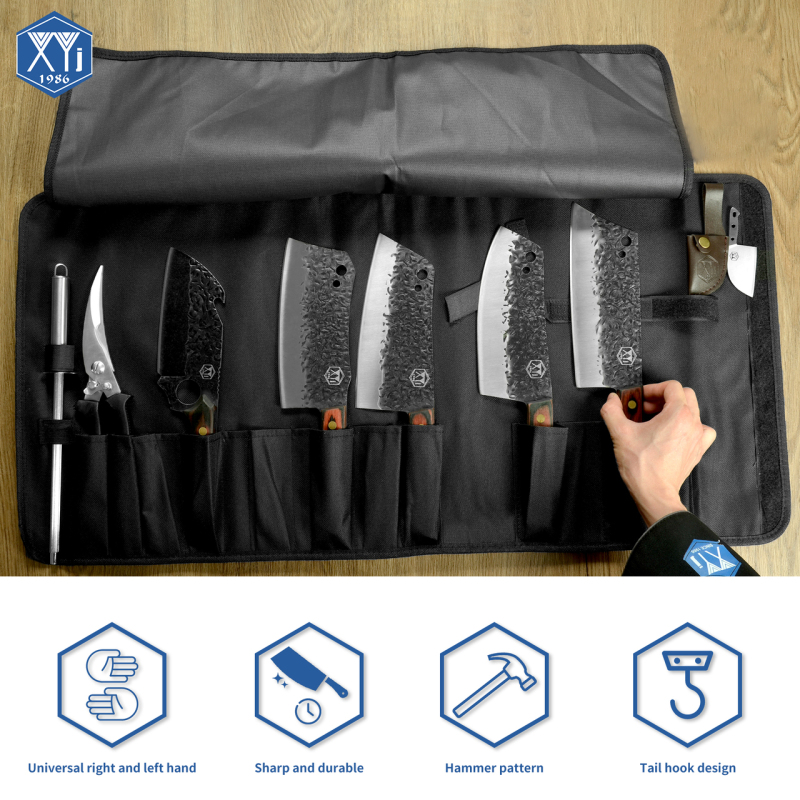 XYj Forged Kitchen Knife Set High Carbon Steel 5pcs Chef Knives Set With Roll Bag Kitchen Scissors For Cutting Meat Vegetables