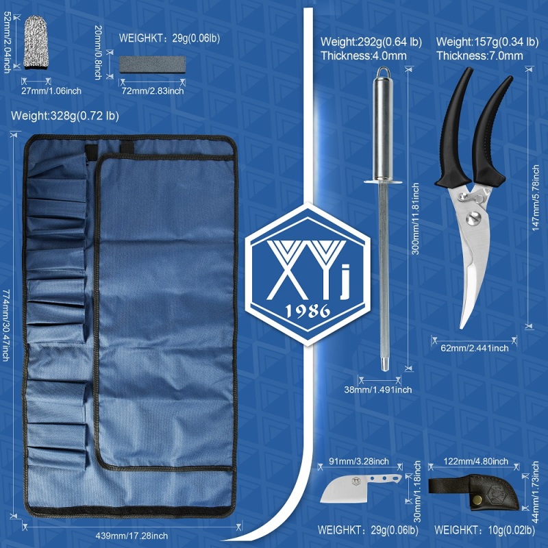 XYJ Forged Kitchen Knife Set With Roll Bag Scissors Honing Steel Pocket Knife &amp;whetstone Large Butcher Knife Set