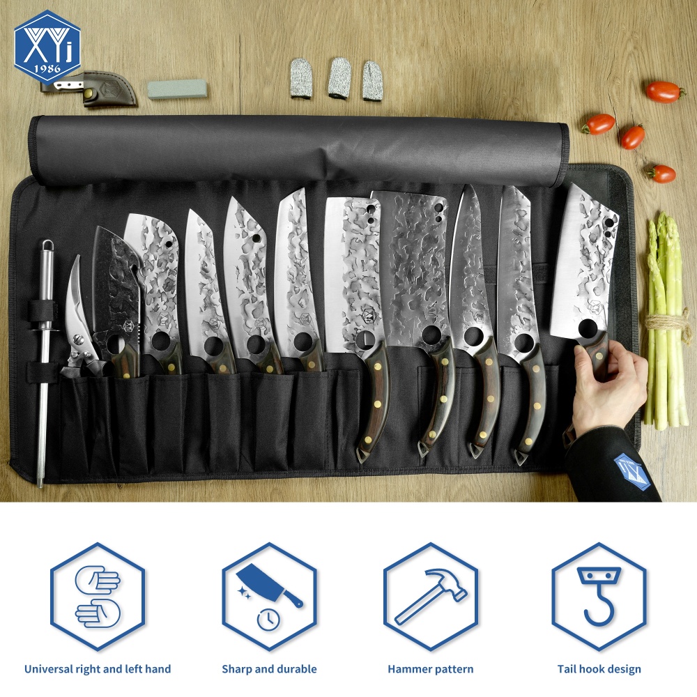 XYJ 10-pcs Kitchen Knife Set High Carbon Steel Chef Knives Carving Nakiri Slicer Cutlery Knife With Carry Bag Sharpener&Scissor