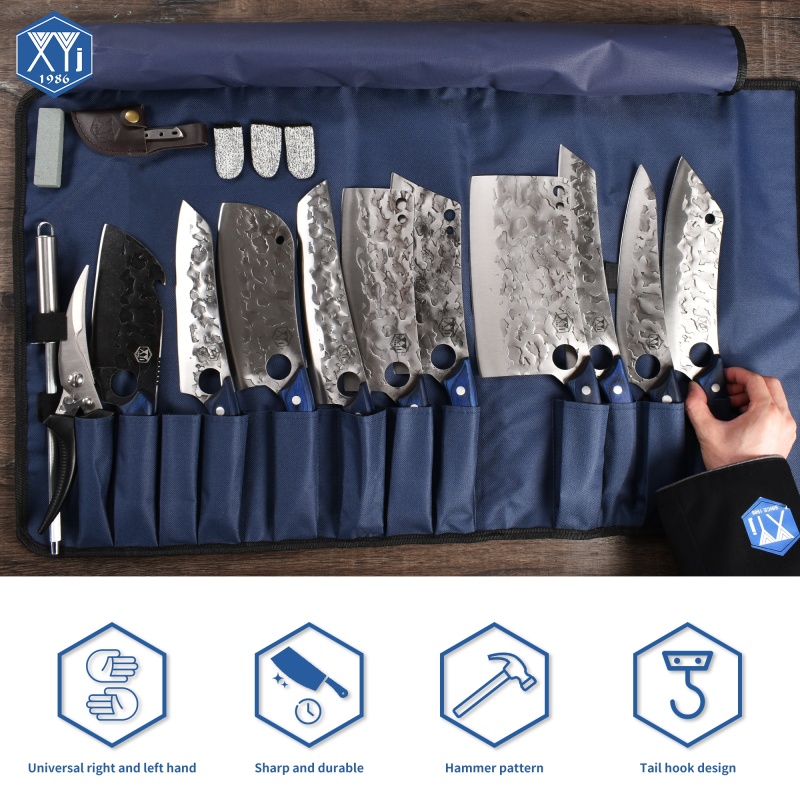 XYJ Kitchen Knife Set High Carbon Steel Forged Chef Knives Vegetable Carving Nakiri Cutlery Knife With BagSharpener&amp;Poultry Scissors