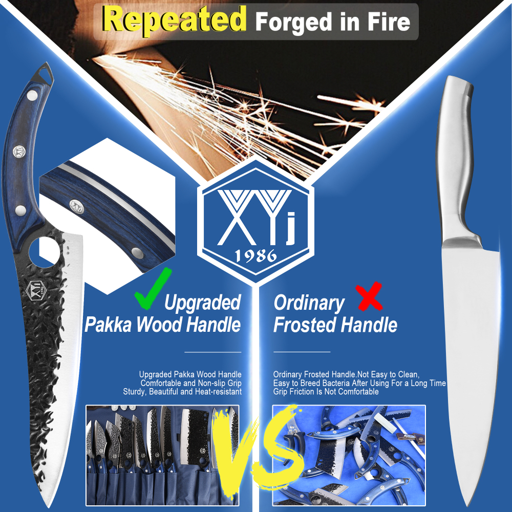 XYJ Forged Kitchen Knife Set With Roll Bag Scissors Honing Steel Pocket Knife &whetstone Large Butcher Knife Set