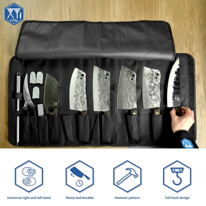 XYj 6pcs Camping Kitchen Knife Set With Roll Bag Scissors High Carbon Steel Serbian Chef Knife Vegetable Slice Cooking Butcher