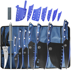 XYJ 7pcs Portable Chef Knife Set Professional Full Tang Handle Stainless Steel Knives Kit, Come With Chef Knife Bag, Sheath Cover, Honing Steel, Sciss
