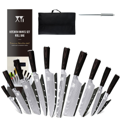 XYJ Stainless Steel Kitchen Knives Set 10 Piece Chef Knife Set with Knife Sharpening Rod Carry Case Bag & Sheath Razor Sharp Well Balance