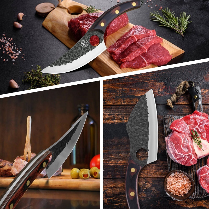 XYJ 5pcs/set Full Tang Boning Knife With Knives Bag Stainless Steel Meat Deboning Butcher Knife