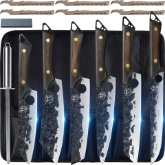 XYJ Full Tang Camping Kitchen Knives Set With Knife Holder&Chef's Bag&Sharpener Rod 7 7.5 8 9 Inch Slicing Knife Knives Block Set