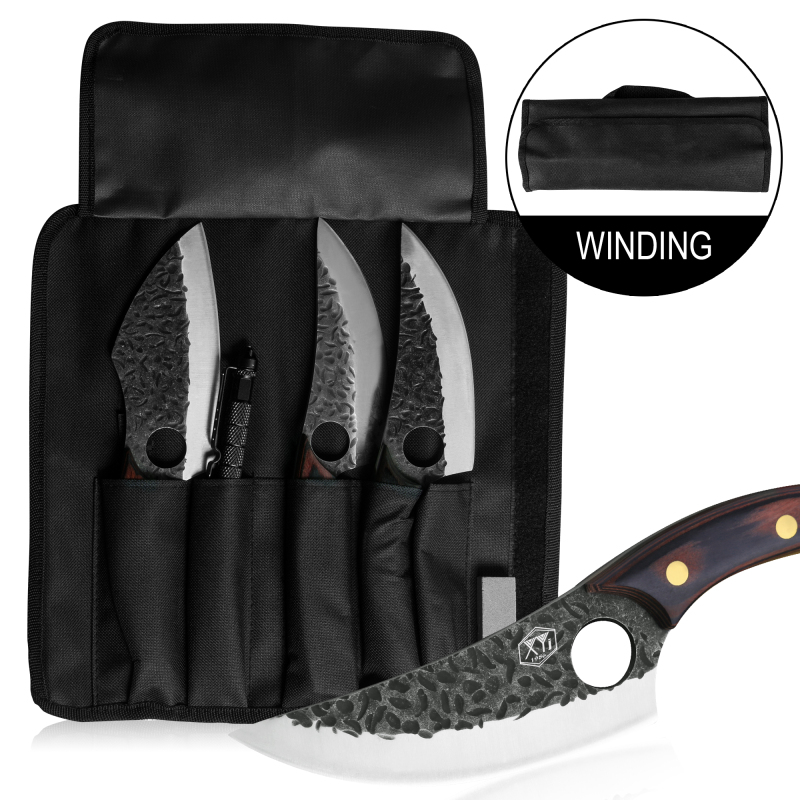 XYJ 5pcs/set Full Tang Boning Knife With Knives Bag Stainless Steel Meat Deboning Butcher Knife