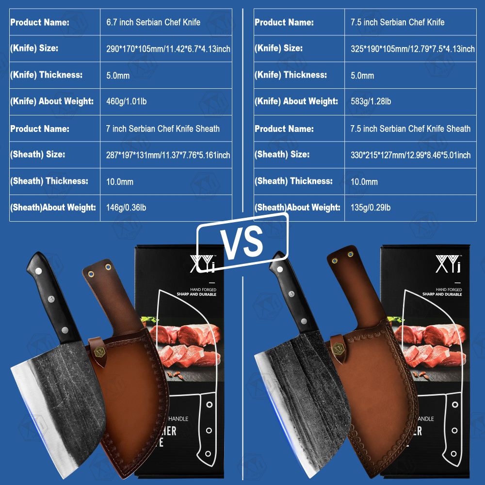 XYJ 6.7 Inch Serbian Chef Knife Cutting Butcher Knives High Carbon Steel Forging Meat Cleavers For Camping Kitchen and Outdoor Cooking Tool With Carry