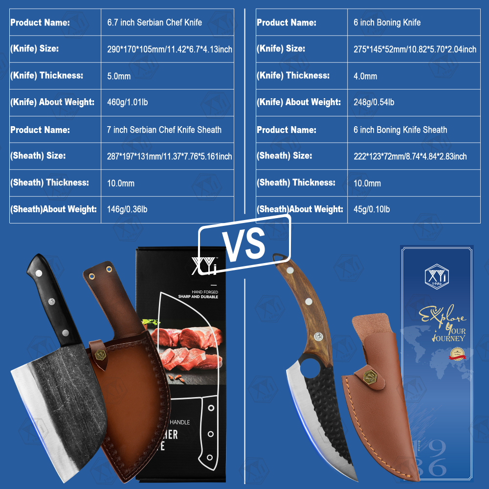 XYJ FULL TANG 6 Inch Kitchen Chef Knife High Carbon Steel Slicing Cleavers, Boning Knife Chef Fishing Knives For Camping Kitchen or Outdoor BBQ Butche