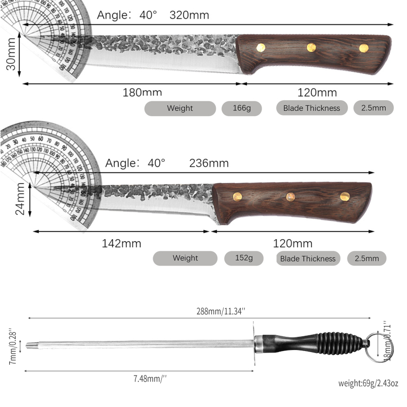 12pcs Butcher Knife Set Hand Forged chef knife Boning Knife With Sheath High Carbon Steel Carving Knife Fish Knife Chef Knife For Kitchen, Camping, BB