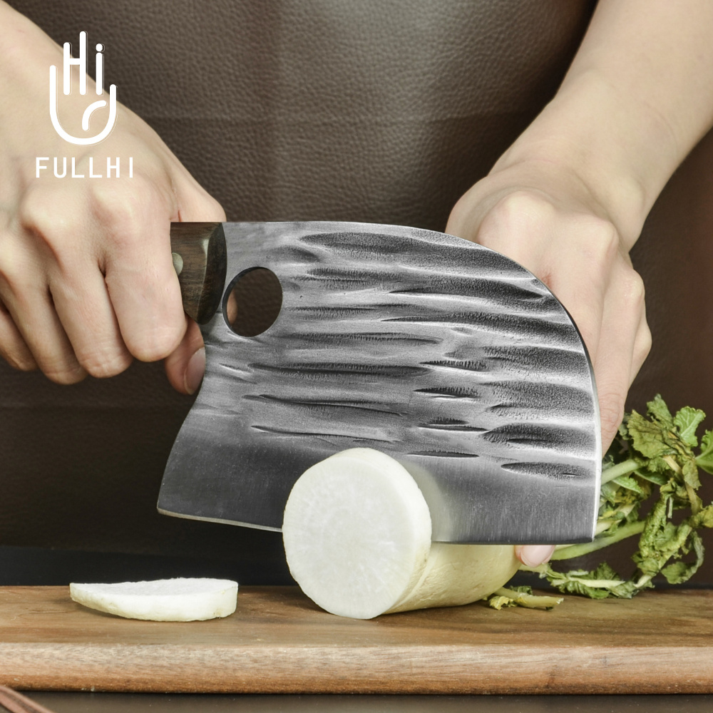 FULLHI 17pcs Butcher Chef Knife Set include sheath High Carbon Steel Cleaver Kitchen Knife Whole Tang Vegetable Cleaver Home BBQ Camping with Knife Ba