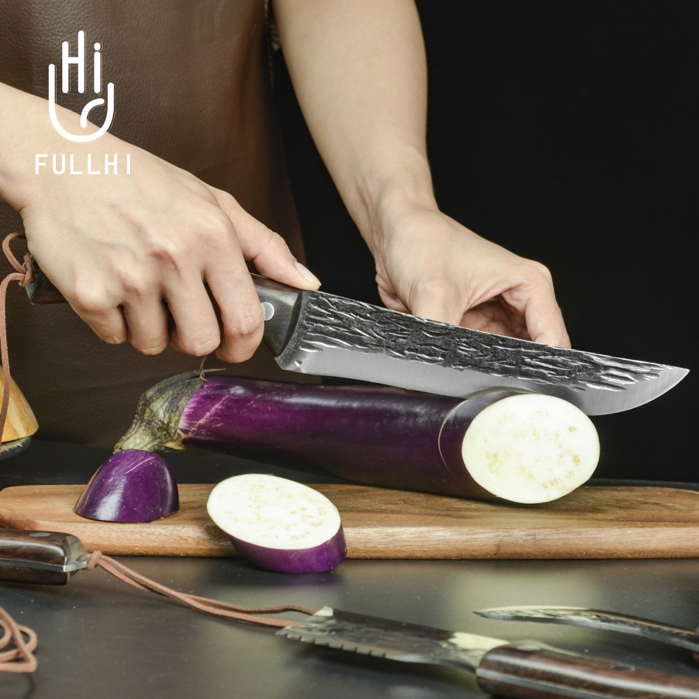 FULLHI 17pcs Butcher Chef Knife Set include sheath High Carbon Steel Cleaver Kitchen Knife Whole Tang Vegetable Cleaver Home BBQ Camping with Knife Ba