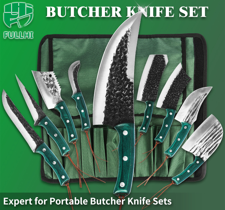FULLHI High Carbon Steel Butcher Fish Knife Set, Butcher Knife Set with  Knife Bag and Sheath