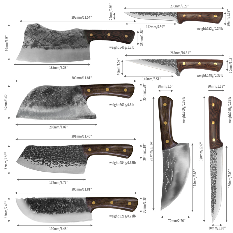 12pcs Butcher Knife Set Hand Forged chef knife Boning Knife With Sheath High Carbon Steel Carving Knife Fish Knife Chef Knife For Kitchen, Camping, BB
