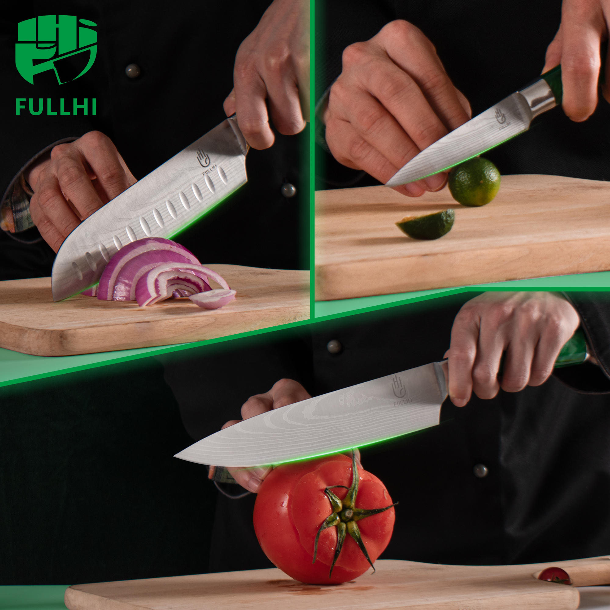 FULLHI Knife Set, 15pcs Japanese Knife Set, Premium German Stainless Steel Best Kitchen Knife Set