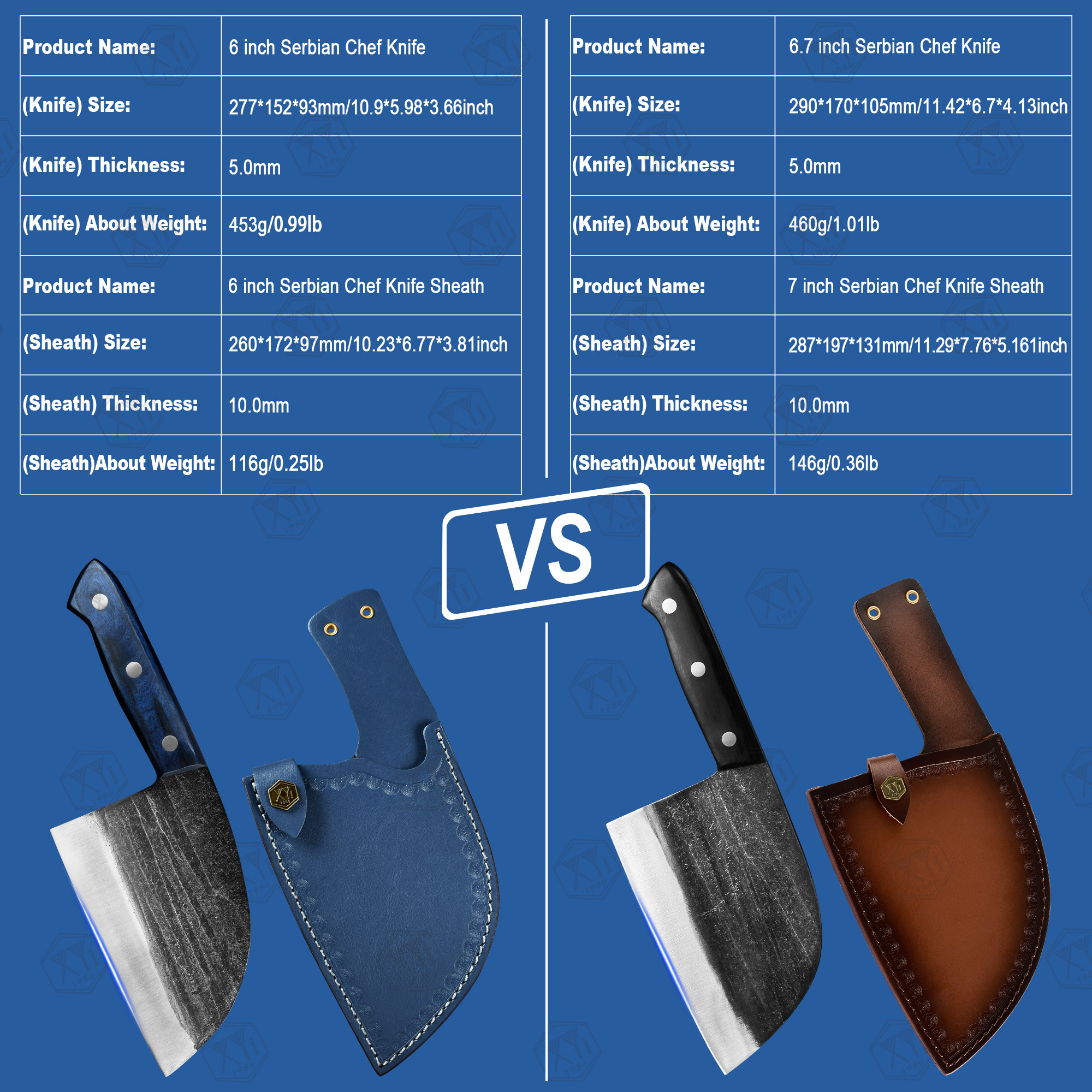 XYJ 6.7 Inch Serbian Chef Knife Cutting Butcher Knives High Carbon Steel Forging Meat Cleavers For Camping Kitchen and Outdoor Cooking Tool With Carry