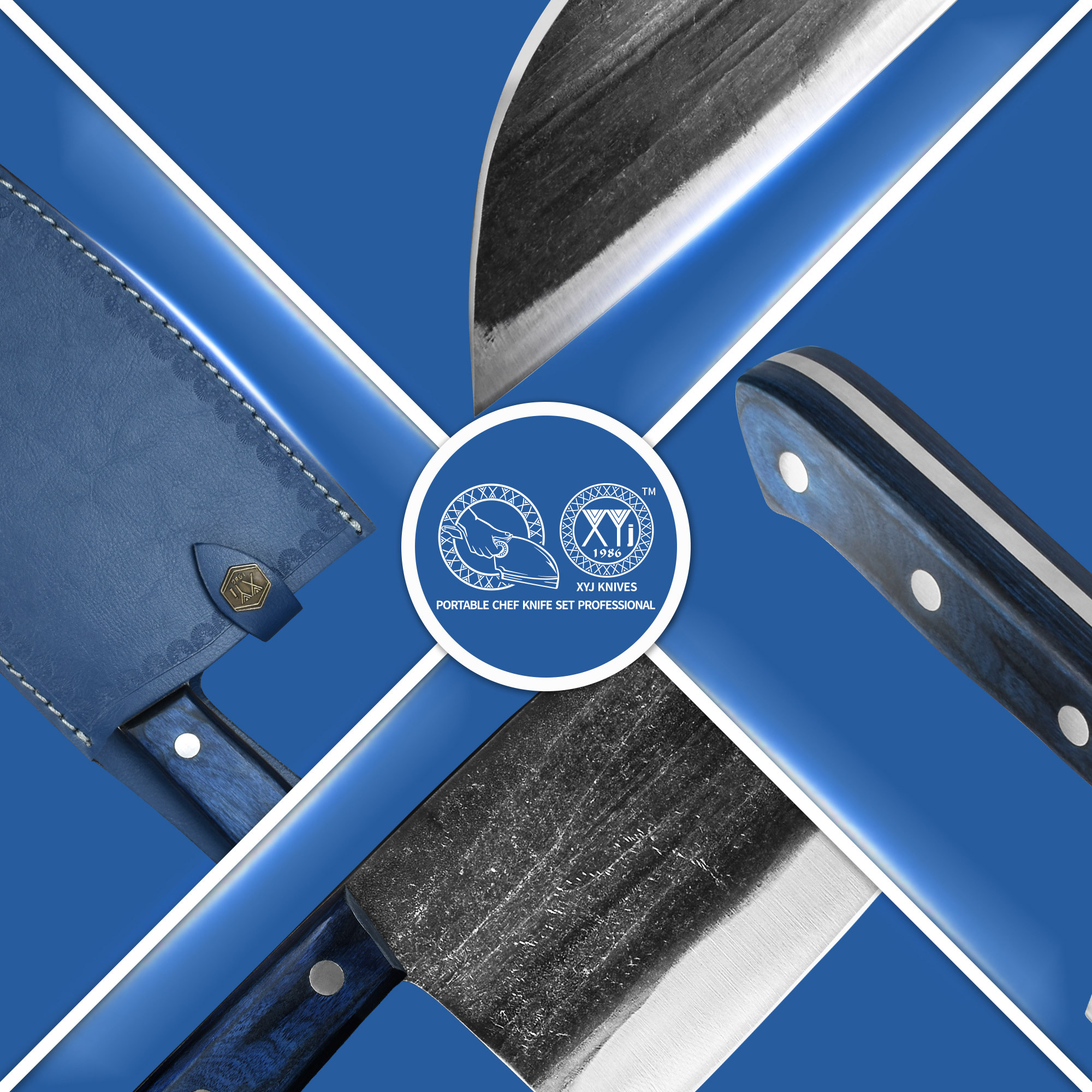 XYJ 6.7 Inch Serbian Chef Knife Cutting Butcher Knives High Carbon Steel Forging Meat Cleavers For Camping Kitchen and Outdoor Cooking Tool With Carry