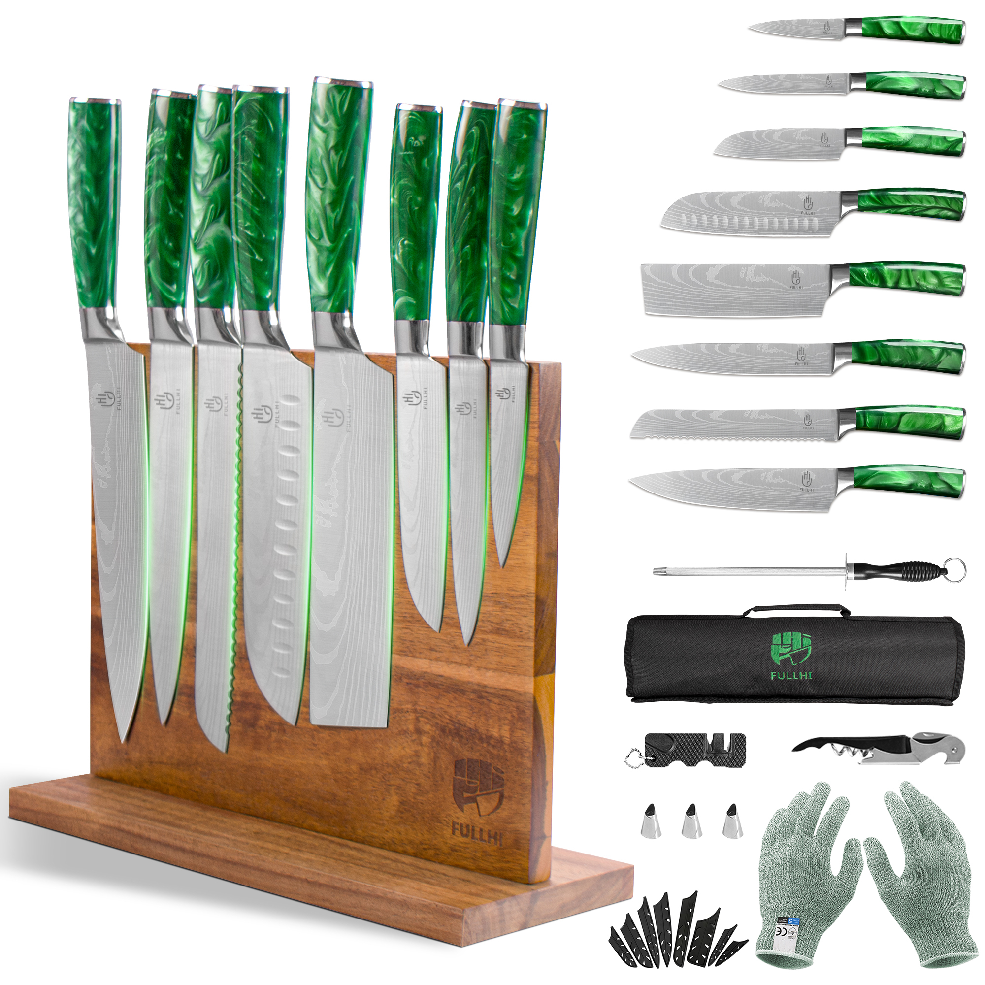 FULLHI Knife Set, 15pcs Japanese Knife Set, Premium German Stainless Steel Best Kitchen Knife Set