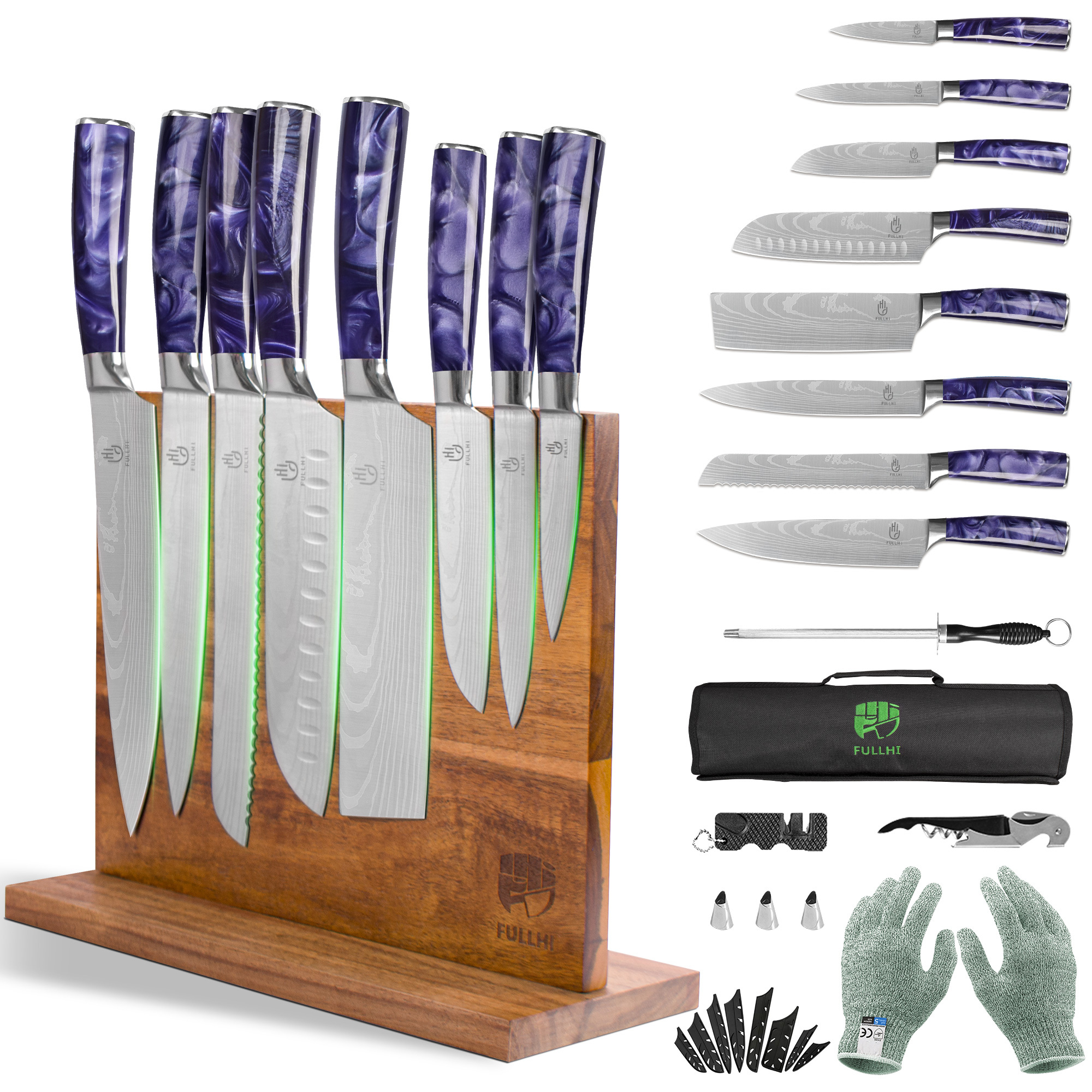 FULLHI Knife Set, 15pcs Japanese Knife Set, Premium German Stainless Steel Best Kitchen Knife Set
