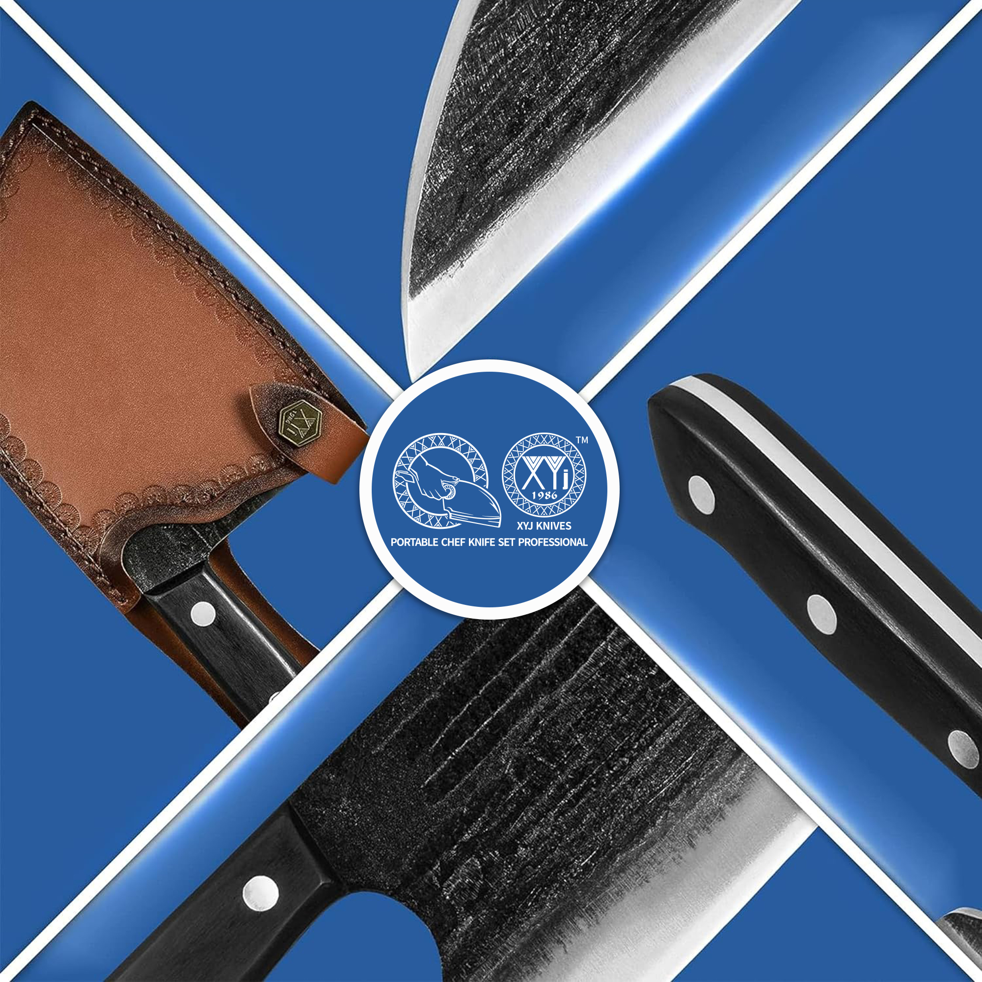 XYJ 6.7 Inch Serbian Chef Knife Cutting Butcher Knives High Carbon Steel Forging Meat Cleavers For Camping Kitchen and Outdoor Cooking Tool With Carry