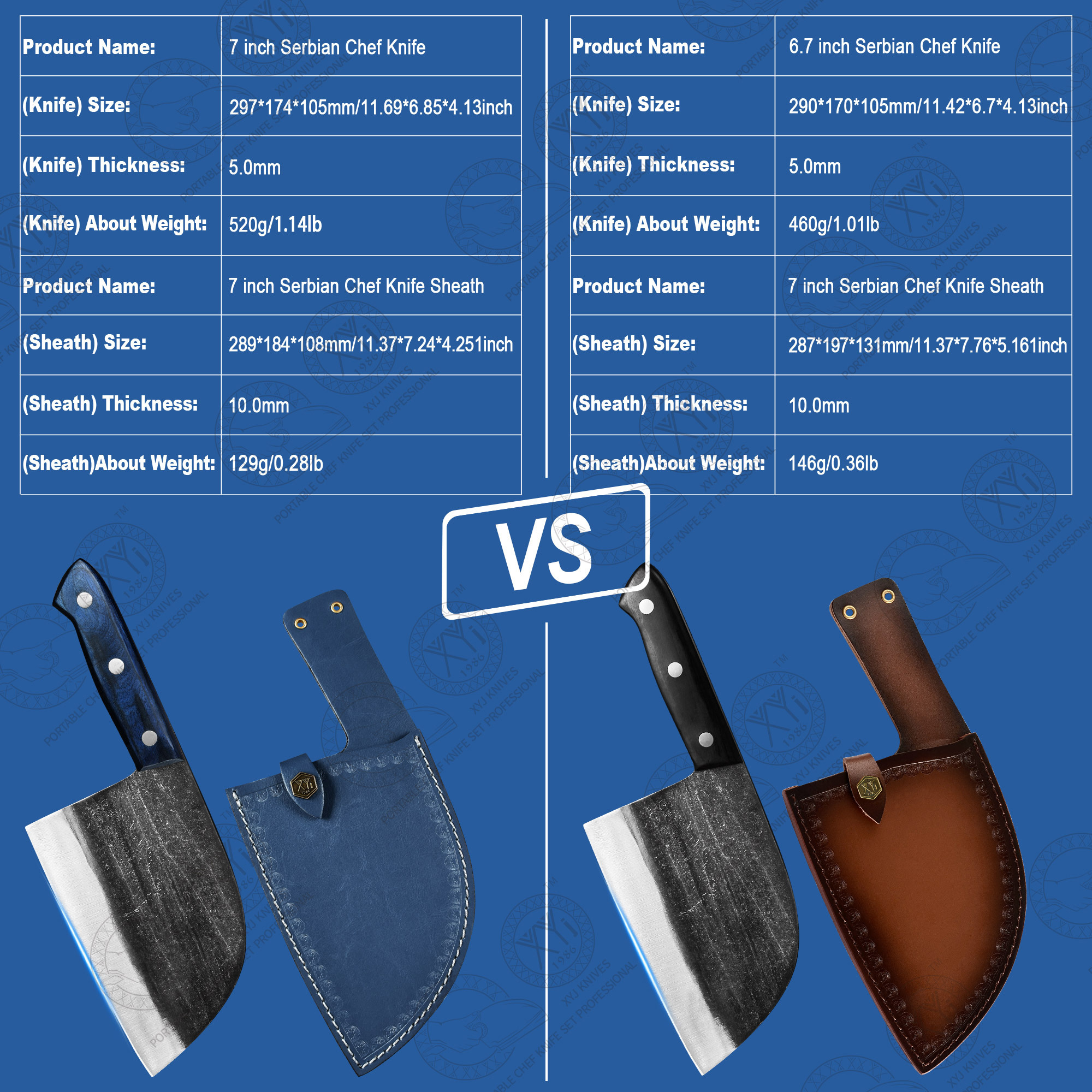 XYJ 6.7 Inch Serbian Chef Knife Cutting Butcher Knives High Carbon Steel Forging Meat Cleavers For Camping Kitchen and Outdoor Cooking Tool With Carry