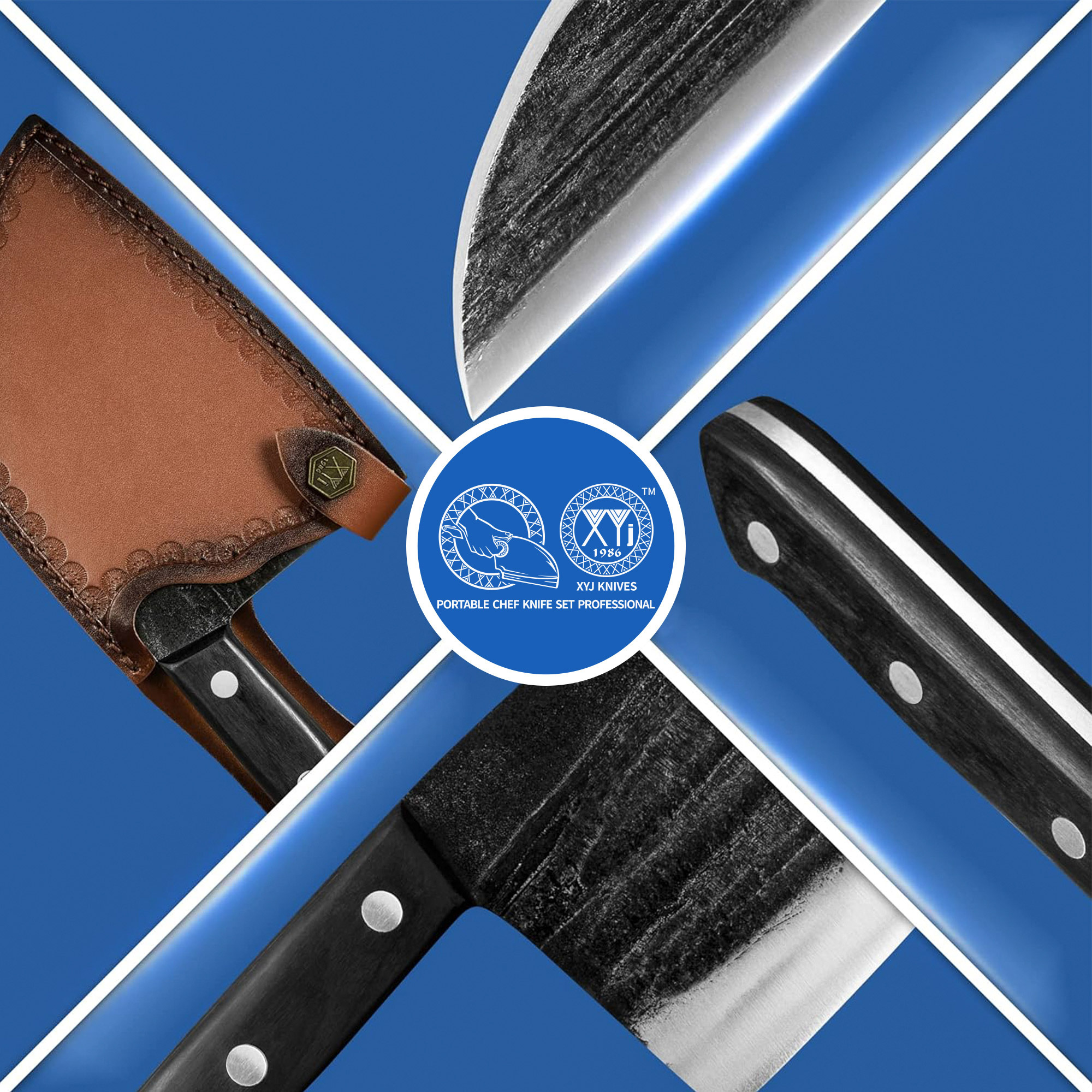 XYJ 6.7 Inch Serbian Chef Knife Cutting Butcher Knives High Carbon Steel Forging Meat Cleavers For Camping Kitchen and Outdoor Cooking Tool With Carry