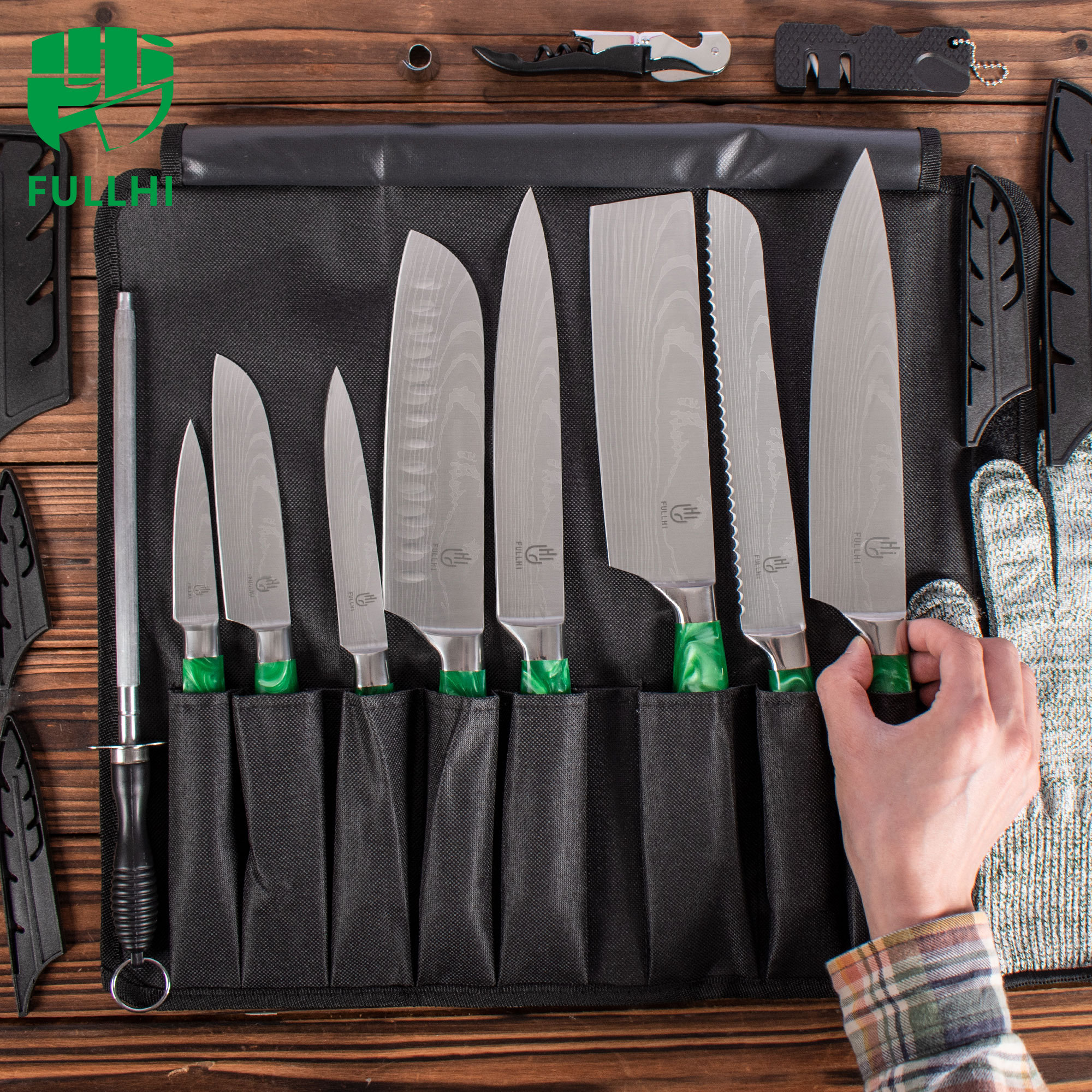 FULLHI Knife Set, 15pcs Japanese Knife Set, Premium German Stainless Steel Best Kitchen Knife Set