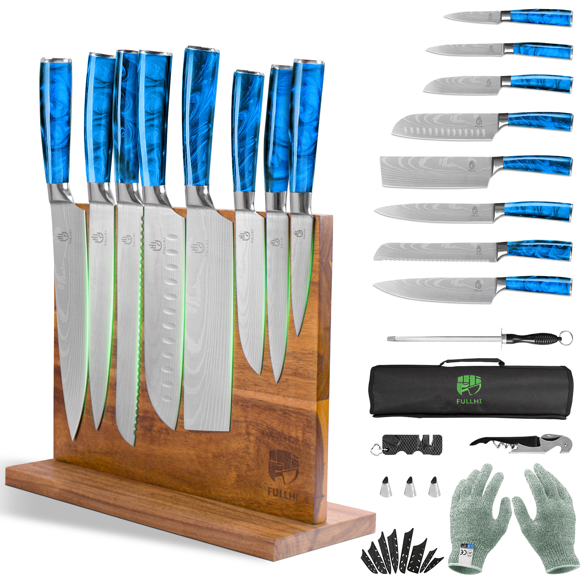FULLHI Knife Set, 14pcs Japanese Knife Set, Premium German Stainless Steel Kitchen Knife Set