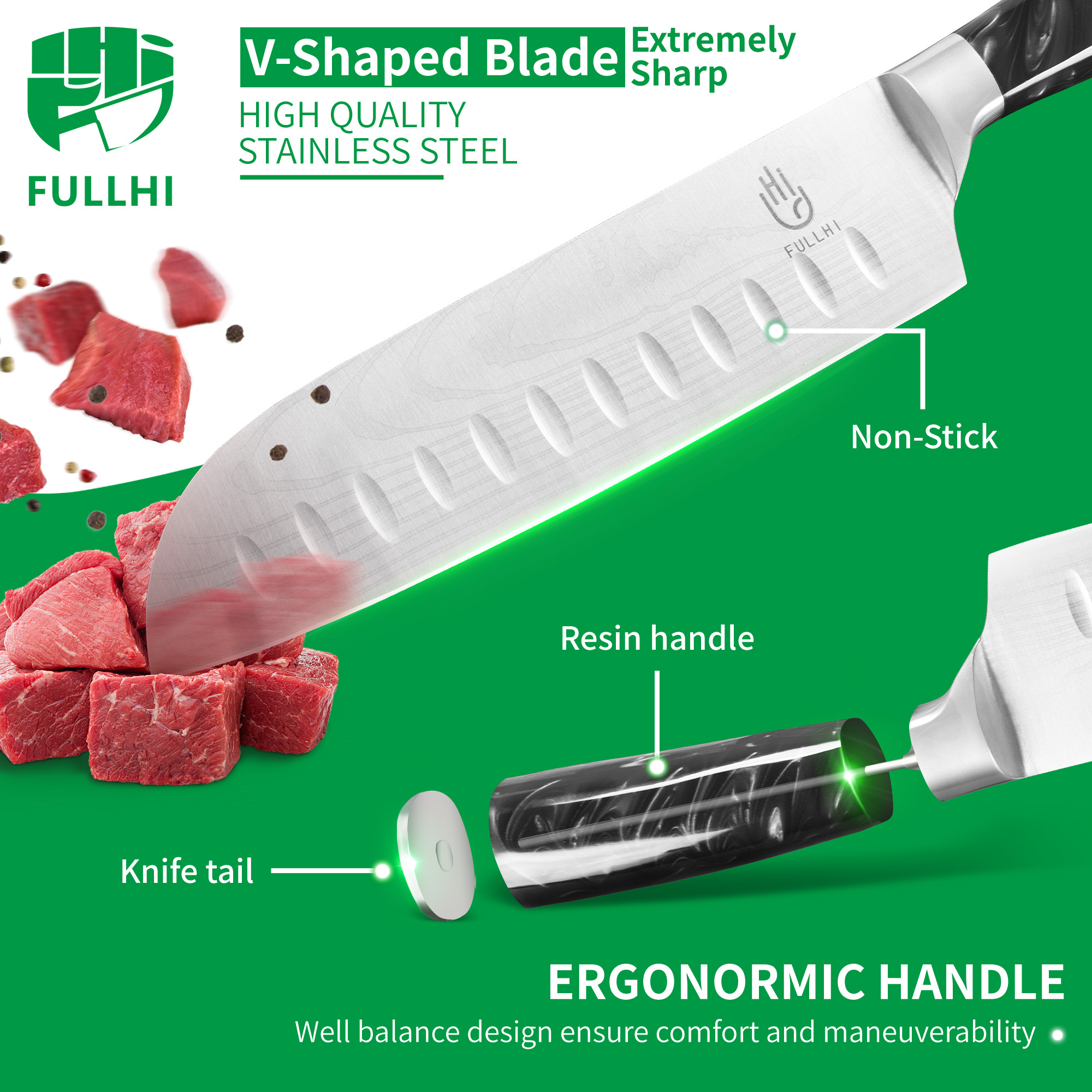 FULLHI Knife Set, 15pcs Japanese Knife Set, Premium German Stainless Steel Best Kitchen Knife Set