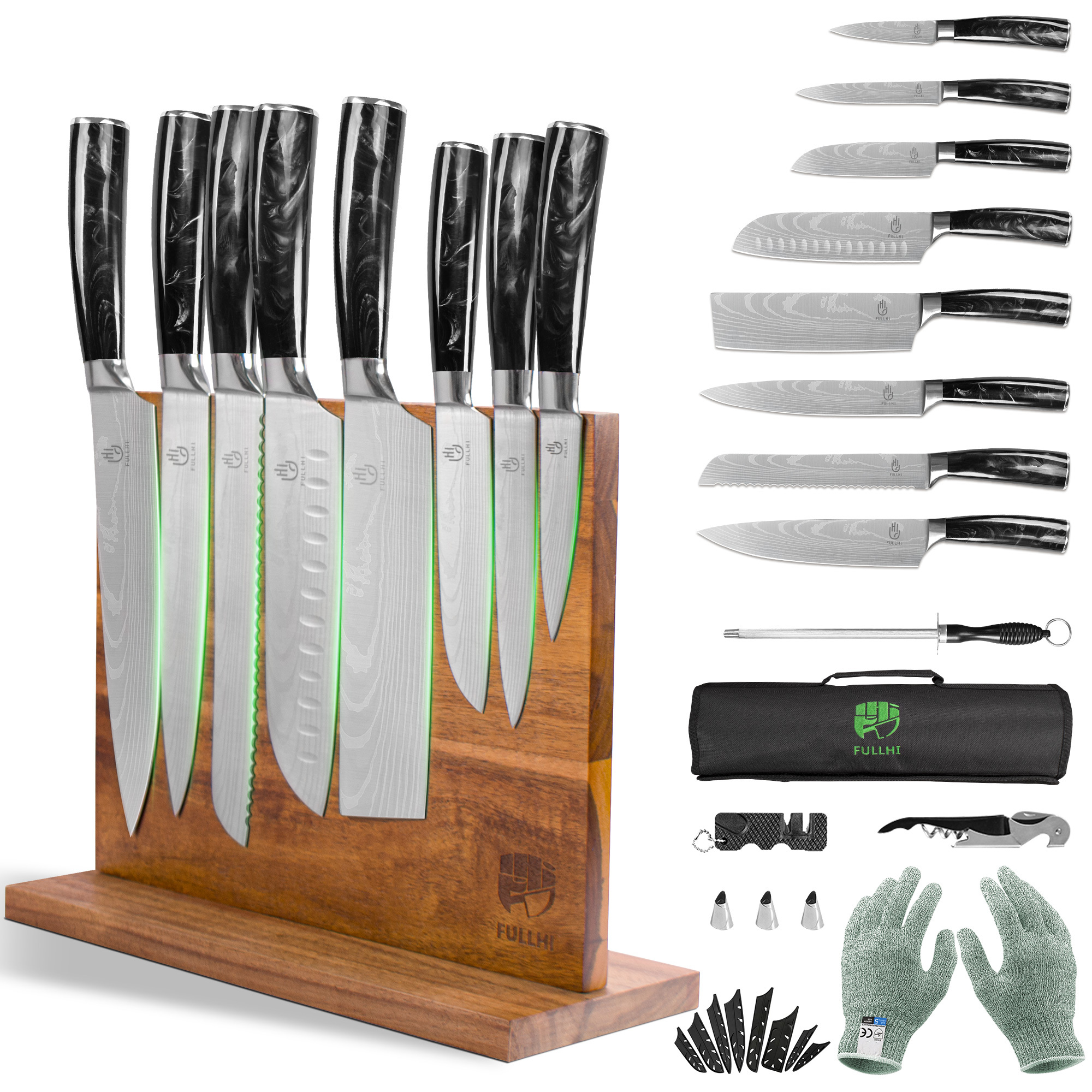 FULLHI Knife Set, 14pcs Japanese Knife Set, Premium German Stainless Steel Kitchen Knife Set