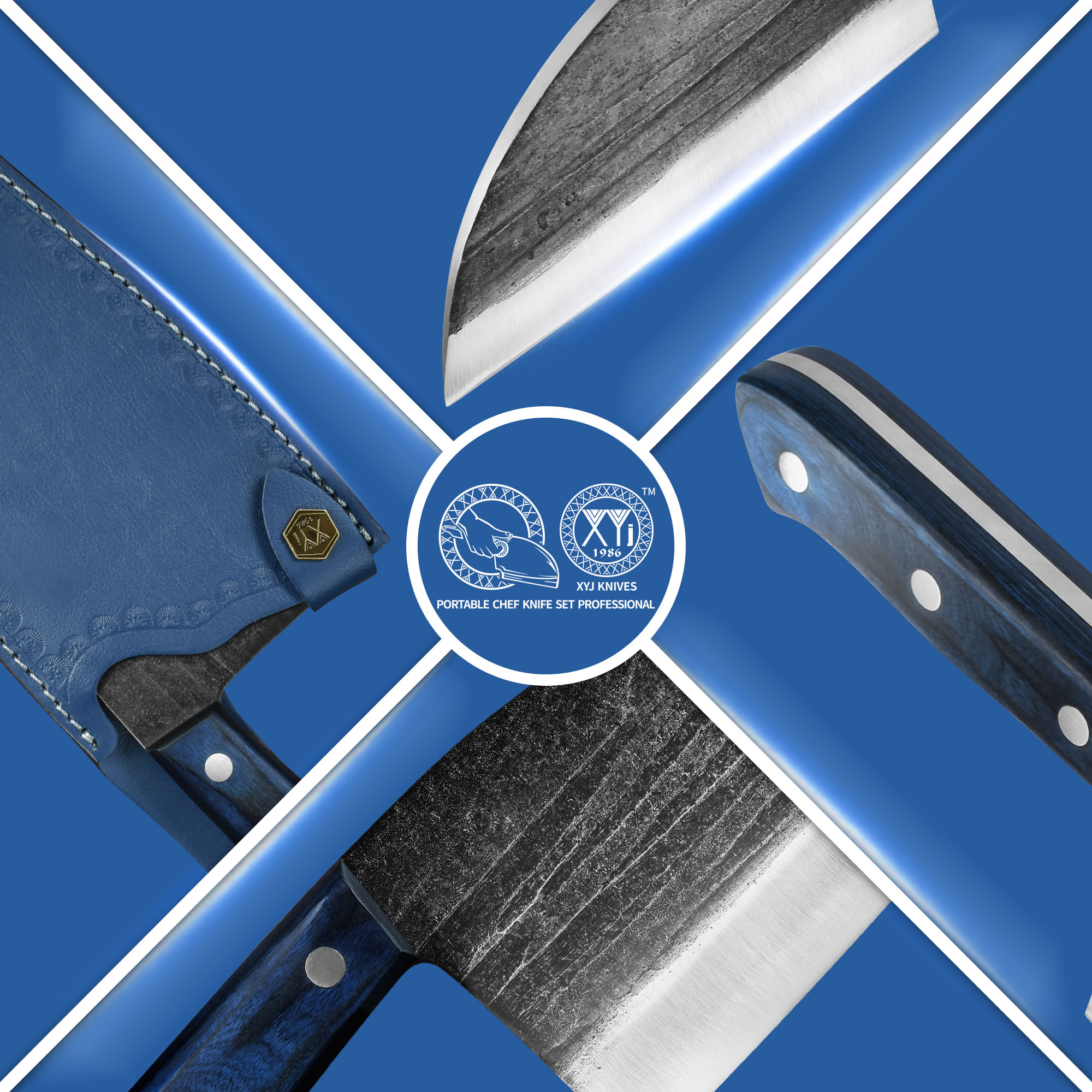 XYJ 6.7 Inch Serbian Chef Knife Cutting Butcher Knives High Carbon Steel Forging Meat Cleavers For Camping Kitchen and Outdoor Cooking Tool With Carry