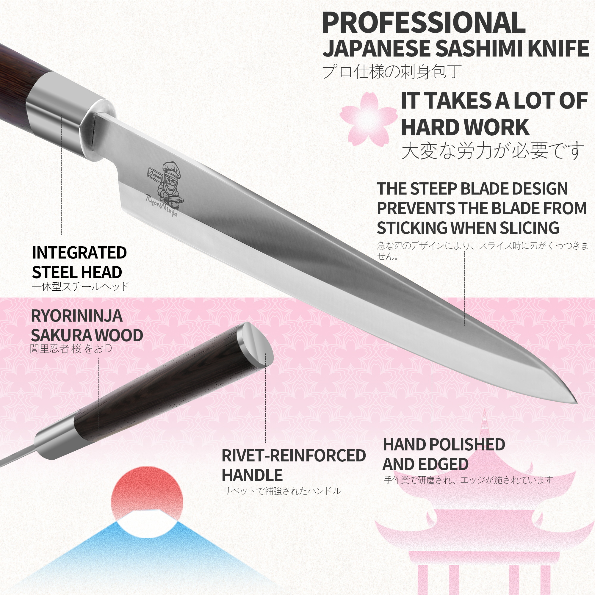Ryorininja 8.2 inch Sashimi knife