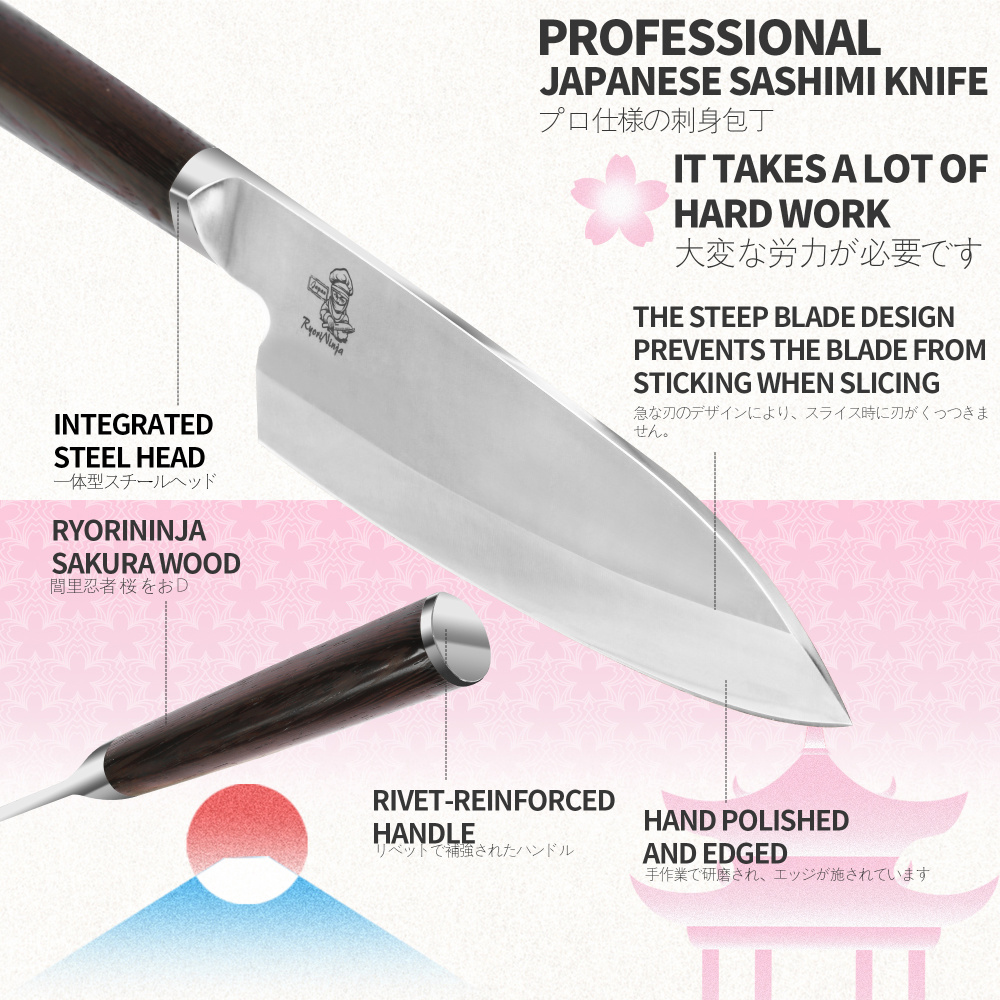 RyoriNinja Dexter Deba Knife Japanese Steel Kitchen Chef Knife, Professional stainless Steel Fish Fillet Knife for cooking with Gift Box for Men and Women