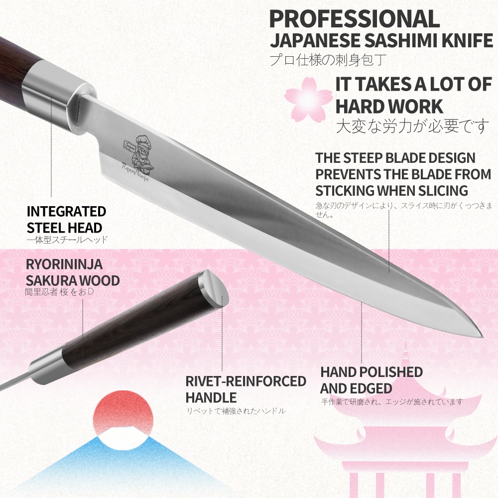 RyoriNinja Dexter Deba Knife Japanese Steel Kitchen Chef Knife, Professional stainless Steel Fish Fillet Knife for cooking with Gift Box for Men and Women